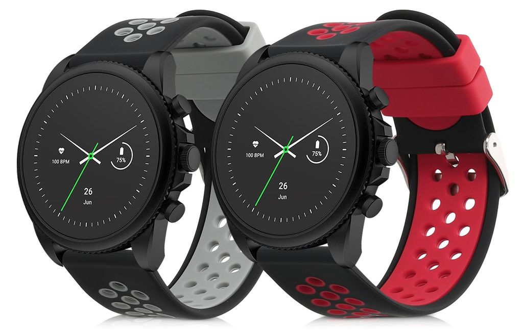 kwmobile 2x Uhrenarmband für Fossil Gen 6 Men's Smartwatch Armband - Fitnesstracker Band Set aus TPU Silikon - Ersatzarmband Smartwatch - Schwarz ...