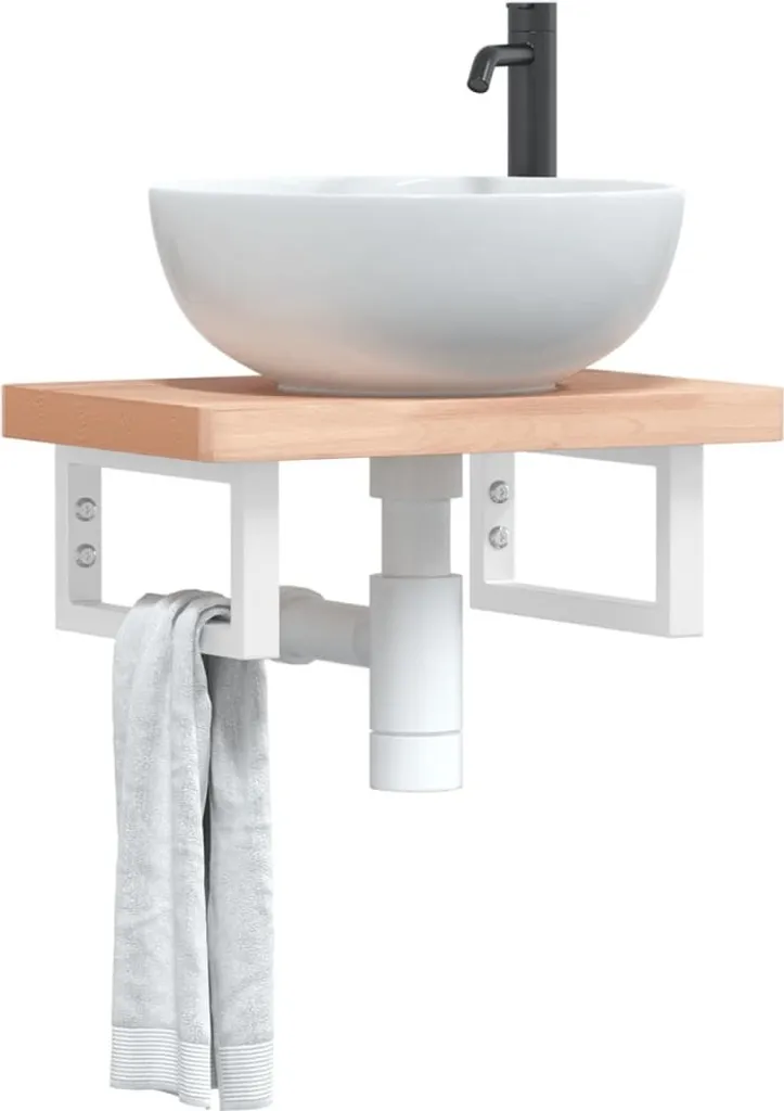 Mensola a Parete Hommie 7504394 - Lavabo Bagno Acciaio e Faggio