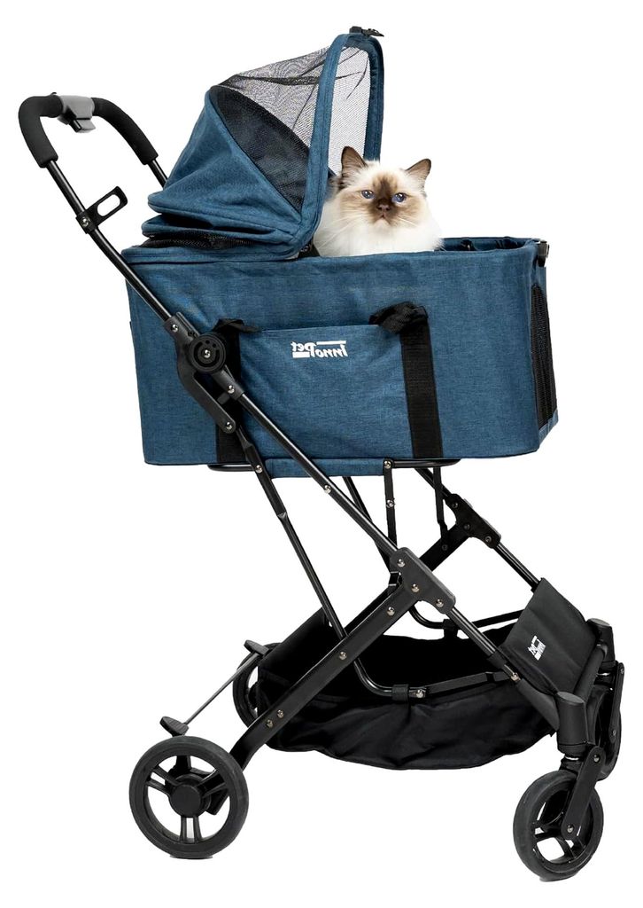 2-in-1 Kompakter Hundebuggy und Katzenbuggy - Faltbarer Hundewagen mit abnehmbarer Hundekabine und Autositzerhöhung - Für kleine und mittlere Ras...