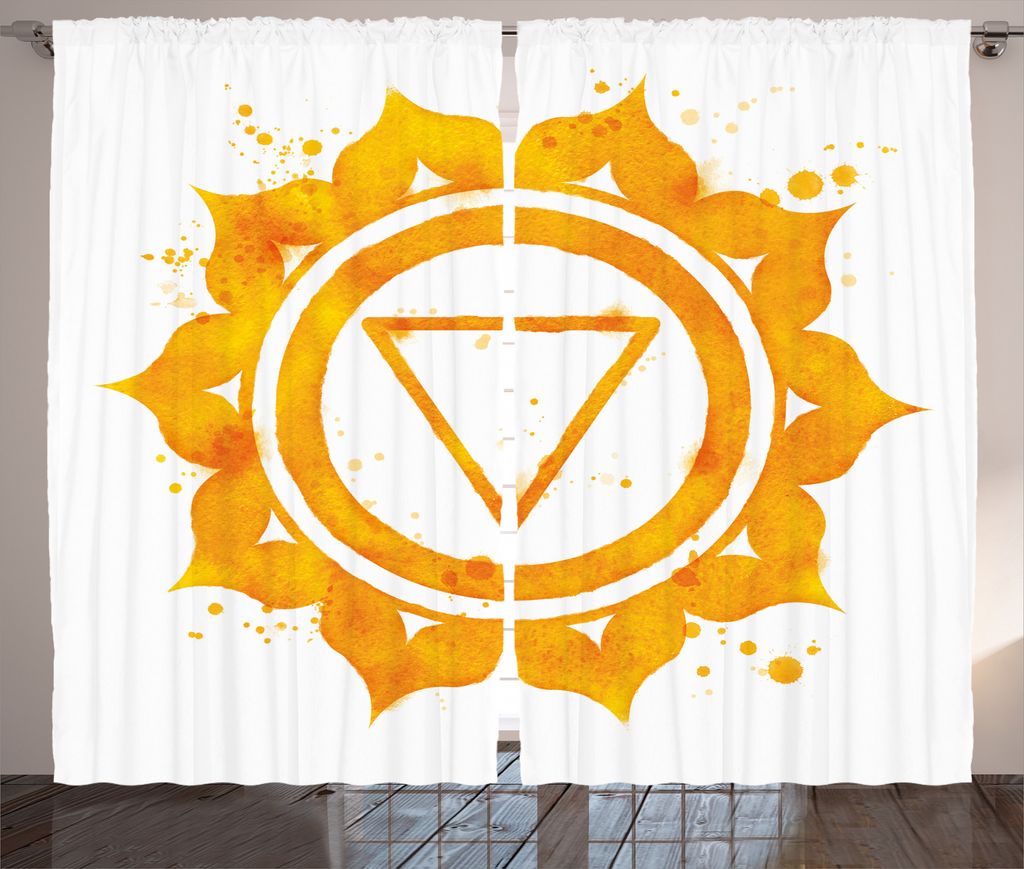 ABAKUHAUS Orange Rustikaler Gardine, Chakra Aquarell, Schlafzimmer Kräuselband Vorhang mit Schlaufen und Haken, 280 x 175 cm, Orange