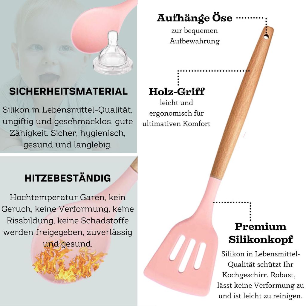 [12 tlg. Küchenhelfer Set in verschiedenen Farben] Silikon Produktbild 