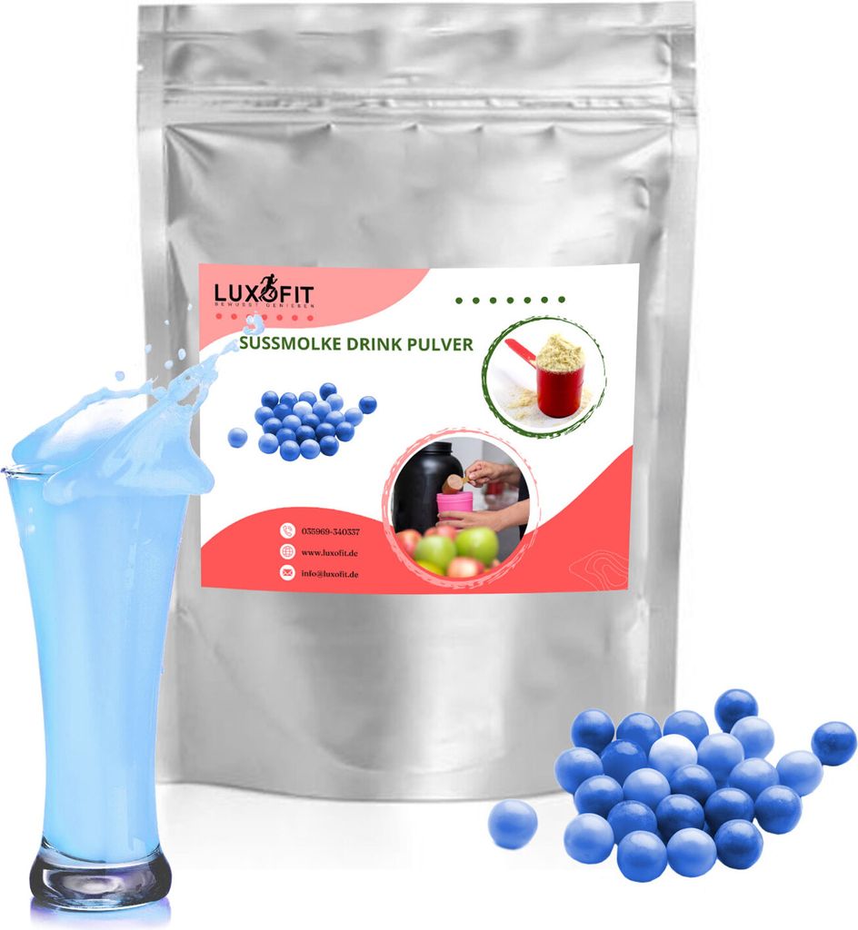 Luxofit Kaugummi Blau Süßmolke Drink Pulver mit Whey Protein – Molkenpulver für cremige Proteinshakes (333 g)