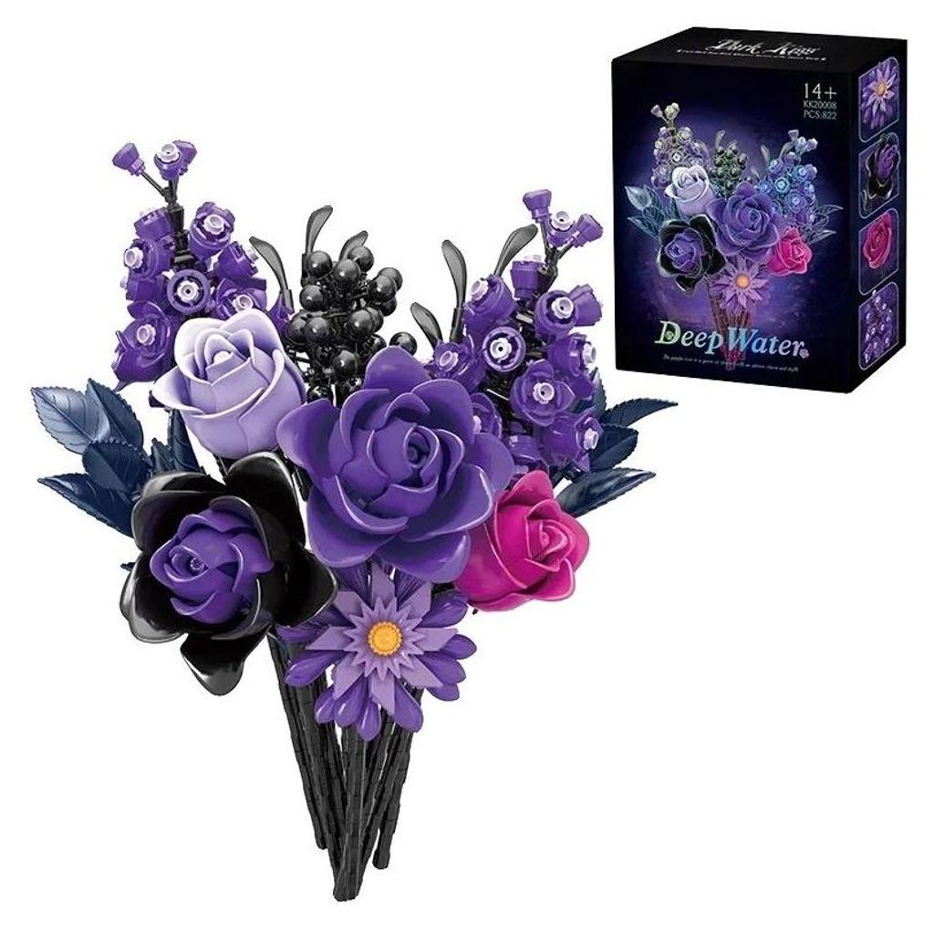 A bouquet of artificial flowers and a product box.