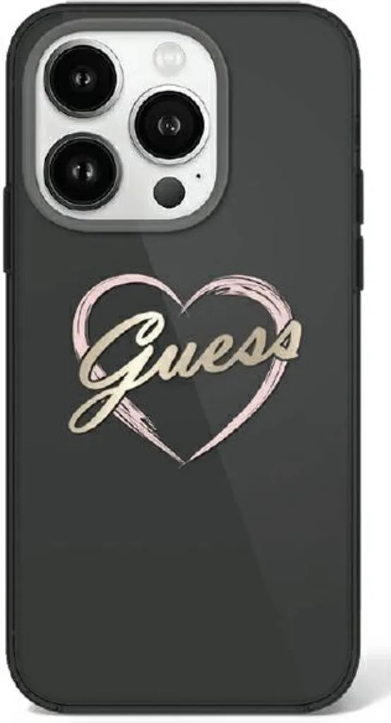 Guess Custodia iPhone 16 Pro IML Heart Nero - Protezione Elegante Luxury
