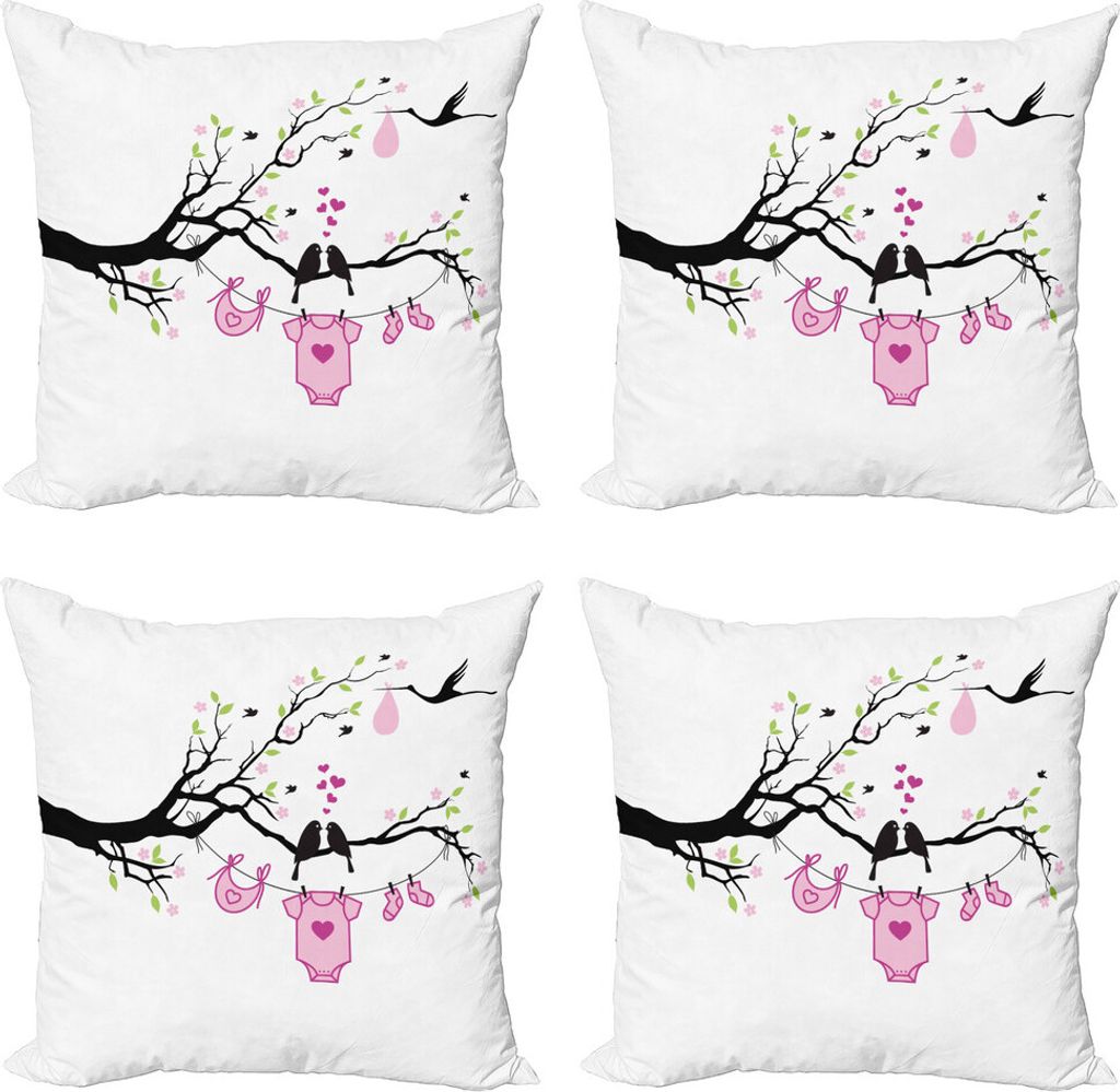 ABAKUHAUS Geschlecht decken Kissenbezug Set (4 Stück), Neugeborenes Mädchen-Liebe, Moderner Doppelseitiger Digitaldruck, 40 cm x 40 cm, Rosa Lime...