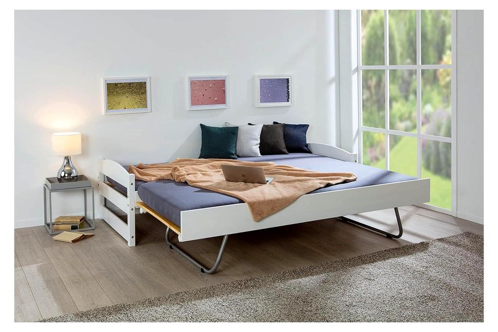 2 in 1 Bett – Sofabett – 2 Liegeflächen 90 x 200 cm – Gästebett – Kinderbett – Jugendbett – Schlafzimmer – Massivholz – Stabil ...