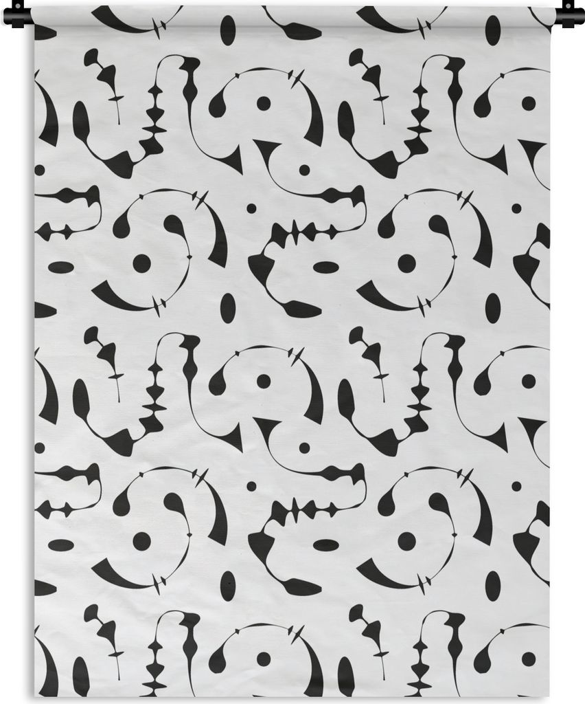 MuchoWow Wandteppich Wandbehang Linienkunst - Abstrakt - Schwarz und Weiß - Muster 150x200 cm Tapisserie Dekoration Wandtuch - Wandaufhängung -...