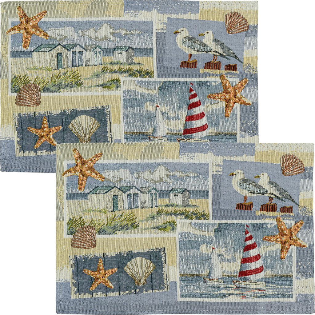 Sander Tischset Beach House" 2er-Pack hellblau-rot 32x48 cm"
