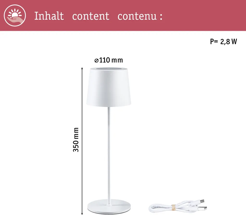 Lampe de Table à Batterie Paulmann Gilo sans Fil - Éclairage LED Nomade
