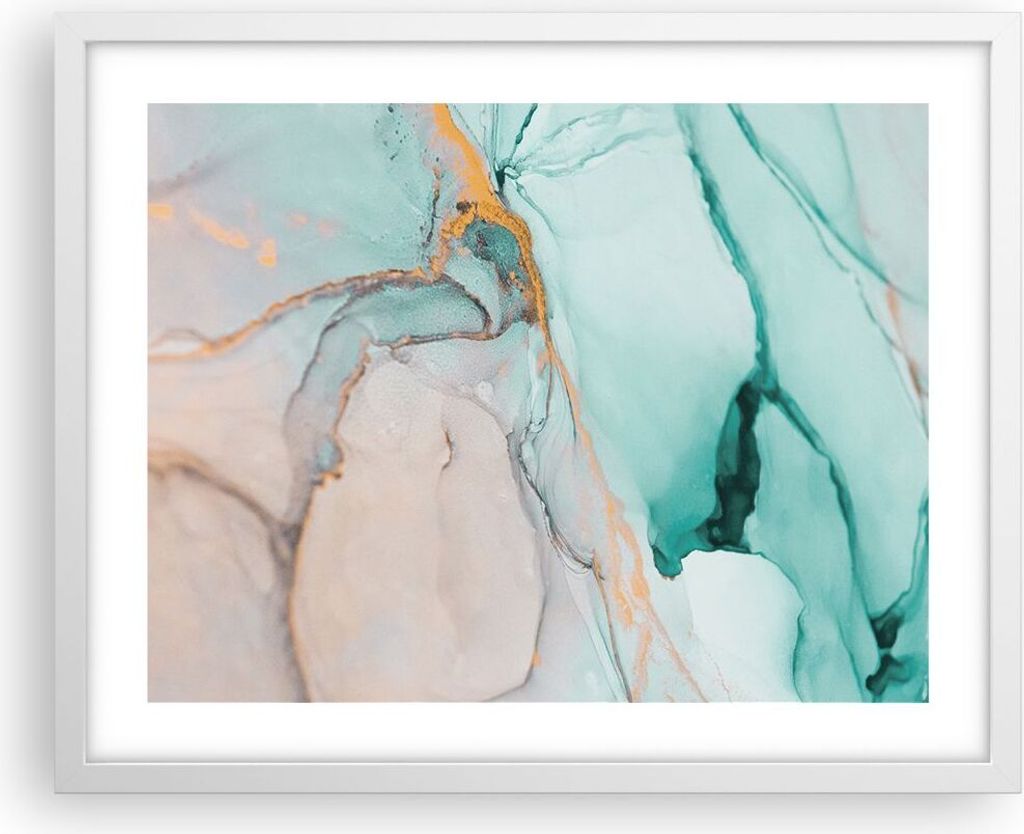 Gerahmtes Poster - Weißer Rahmen - Marmor Abstraktion Türkis - 50x40 cm - Wand Bild - Wanddeko - Wandbilder - Kunstposter - Wandposter - Bilderra...