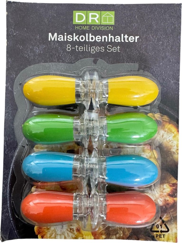 Maiskolbenhalter 8-teiliges Set, Maiskolben-Spieß, Gelb/Grün/Blau/Orange