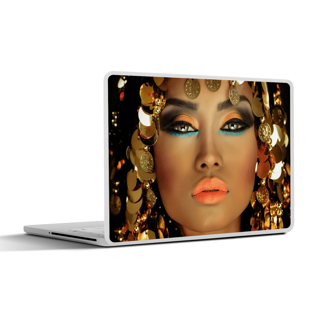 MuchoWow Laptop Aufkleber Sticker Cover Frau - Kleopatra - Gold - Schmuck - Make-up - Luxus 30x22 cm - Laptop-Sticker