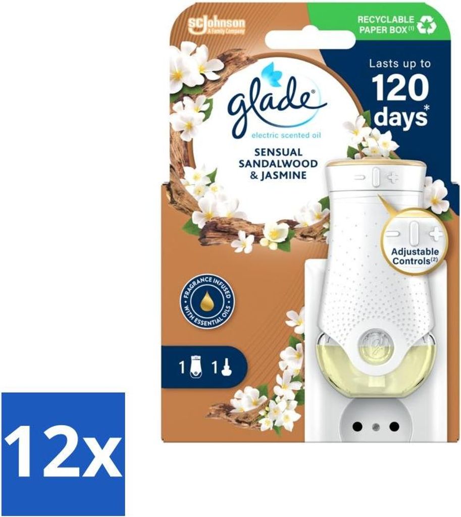Glade – Holder Electric Oil – Sinnliches Sandelholz-Jasmin - Vorteilspack - 12 Stücke