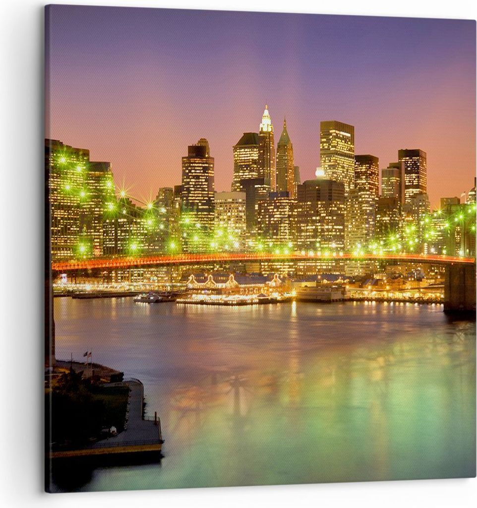 Bild auf Leinwand - Leinwandbild - New York Brücke - 50x50cm - Wand Bild - Wanddeko - Wandbilder - Leinwanddruck - Bilder - Kunstdruck - Wanddekor...
