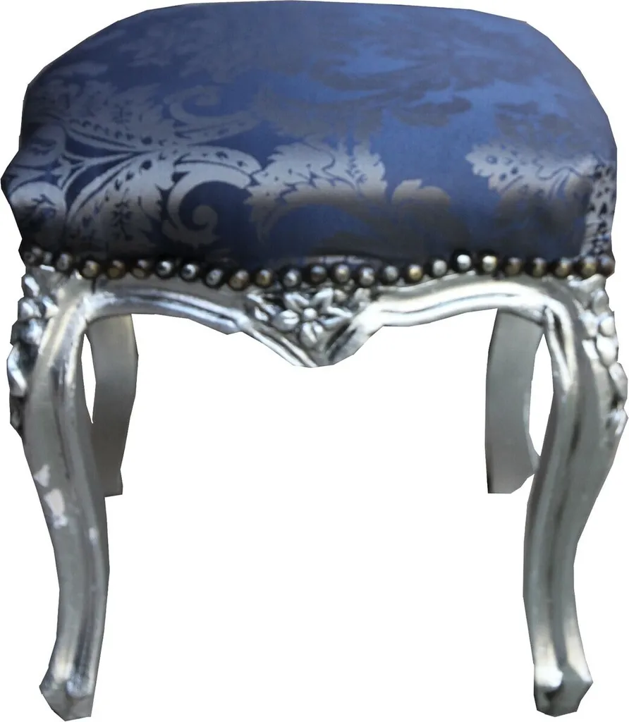 Tabouret baroque bleu roi et argent Casa Padrino pour coiffeuse