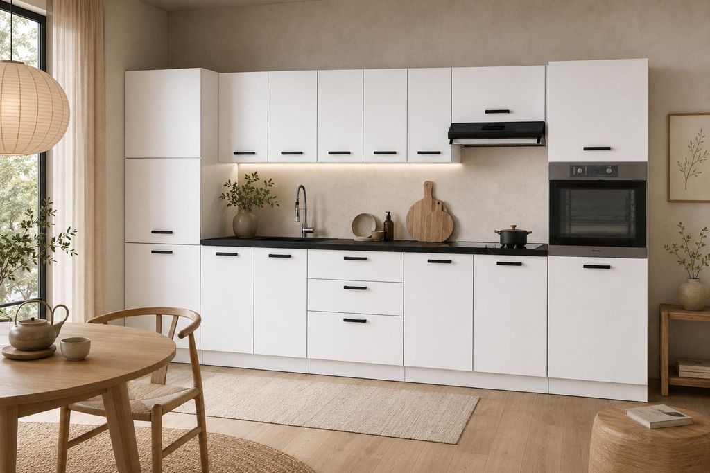 ULWEHOME | Küchenzeile 320 cm Mattweiß, Küchenmöbel-Set Produktbild  KI-generiertes Bild