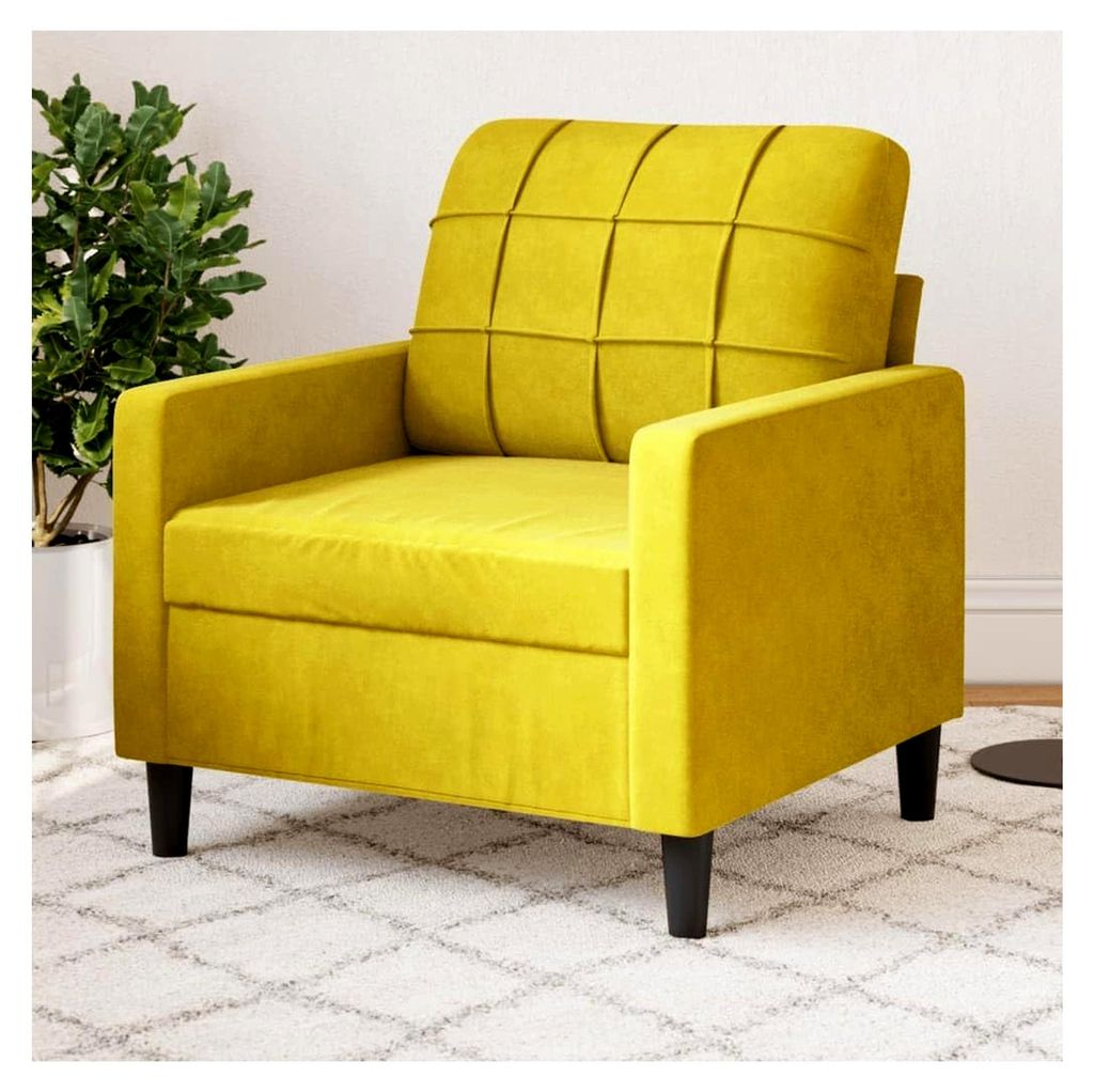 Samt Sessel Gelb, 60 cm Sitzbreite, Metallgestell, Dick Gepolstert, Modernes Design, Bequemes Sitzerlebnis für Wohnzimmer, Schlafzimmer, Lesezimmer