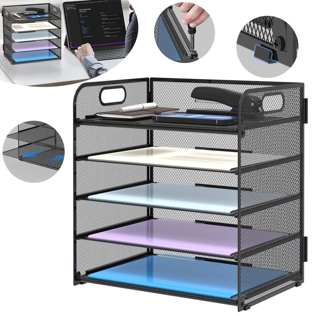 5-Tire Schreibtisch Organizer, Mesh Briefablage mit Griff, Produktbild 