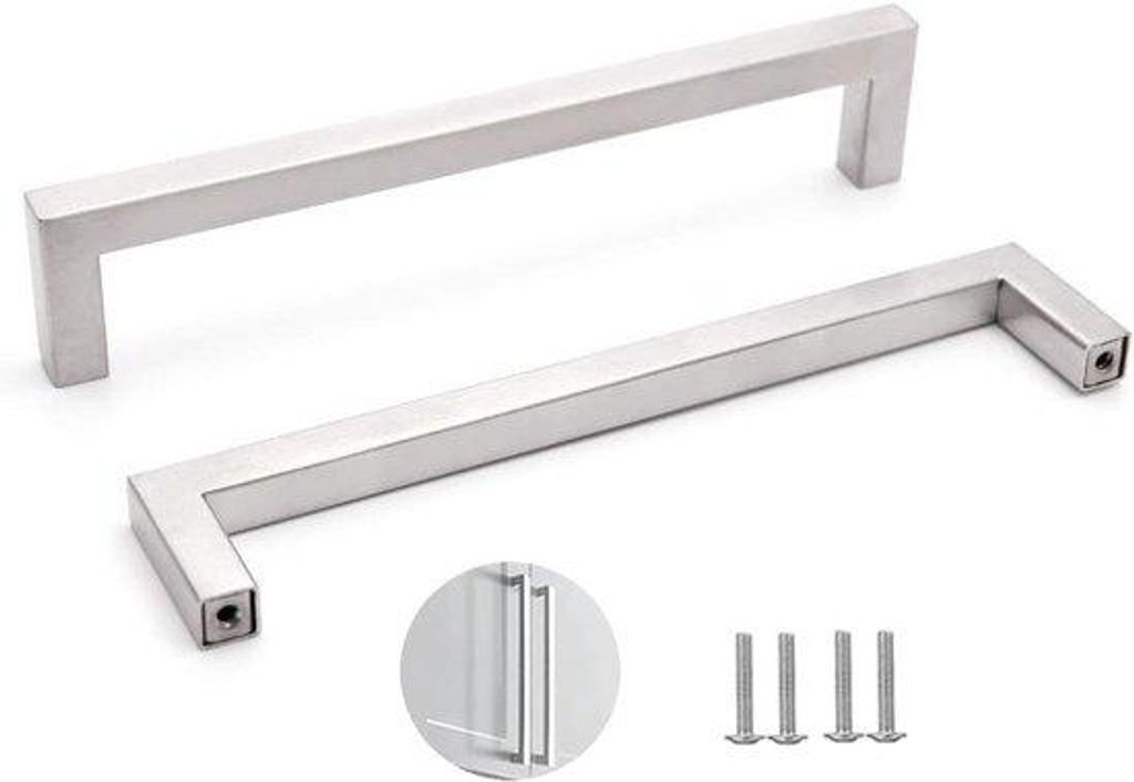 Famanu Möbelgriffe Set aus 2 Edelstahl quadratisch silber mit Schrauben 128 mm modern und langlebig