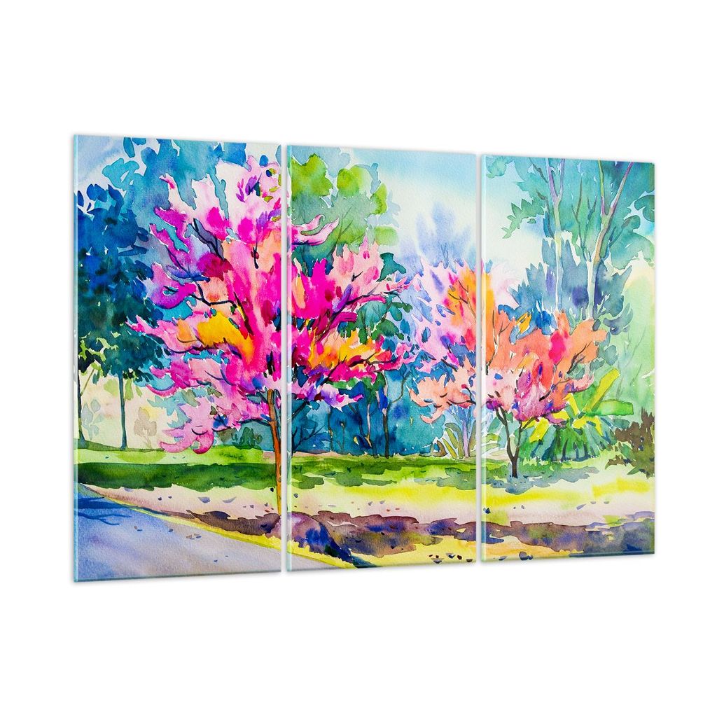 Bilder auf glas - Bäume Mehrfarbig Natur Frühling - 105x70cm - Glasbilder - Wandbilder - Kunstdruck - zum Aufhängen bereit - Wanddekoration aus ...