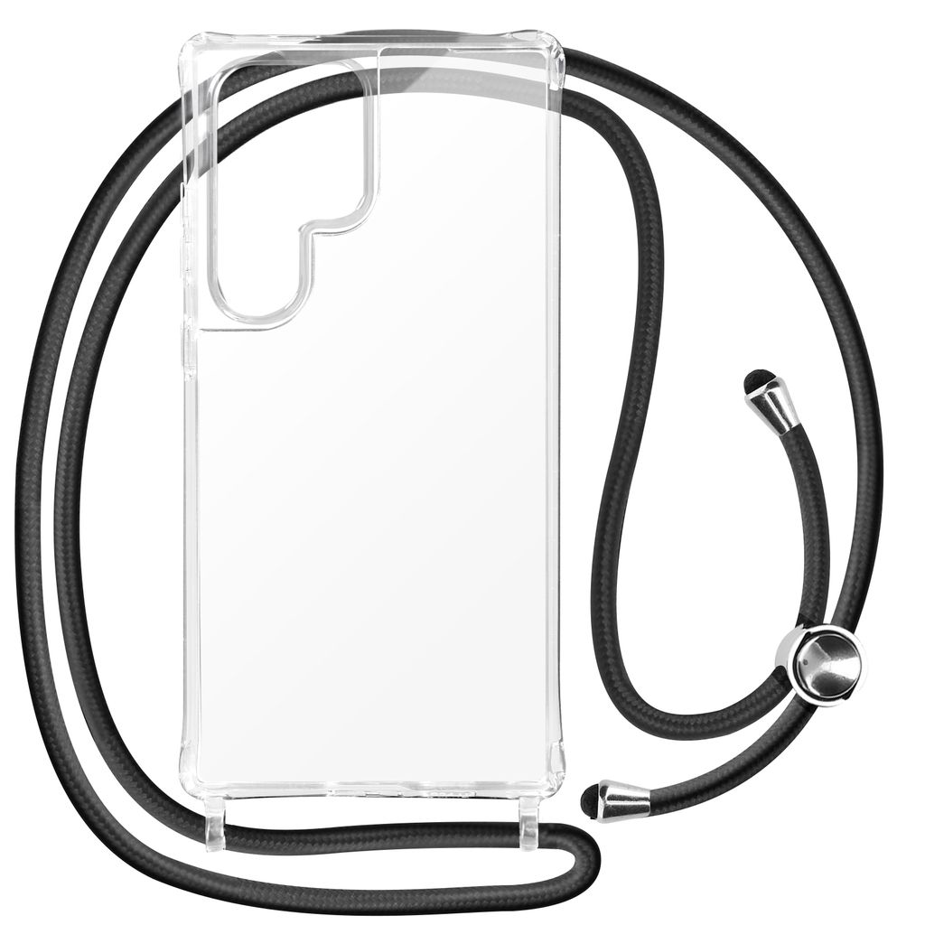 Avizar, Schutzhülle für Samsung S24 Ultra Silikon Bumper Ecken 70cm Kette, Transparent