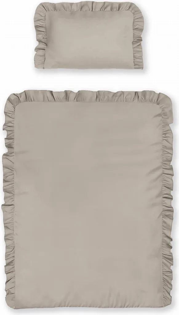 Linge de lit bébé 90x120 avec volants chic - Coton doux beige foncé