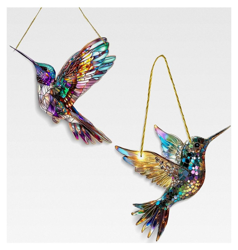 Kolibri Deko, Buntglas Fensterdekoration, Hängende Kolibri Sonnenfänger, Bunte Acryl Dekoration für Garten und Terrasse, Büro Fenster Glas Kunst