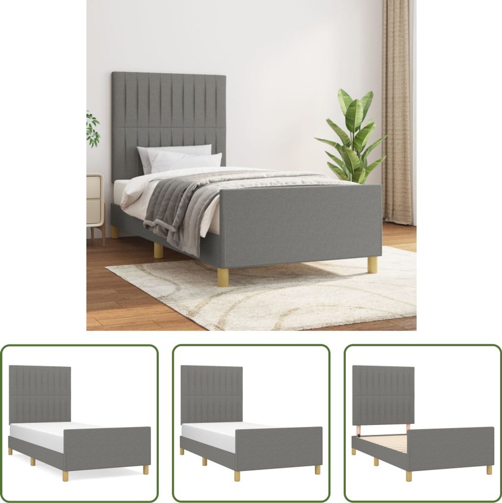 The Living Store Bettgestell mit Kopfteil Dunkelgrau 80x200 cm Stoff