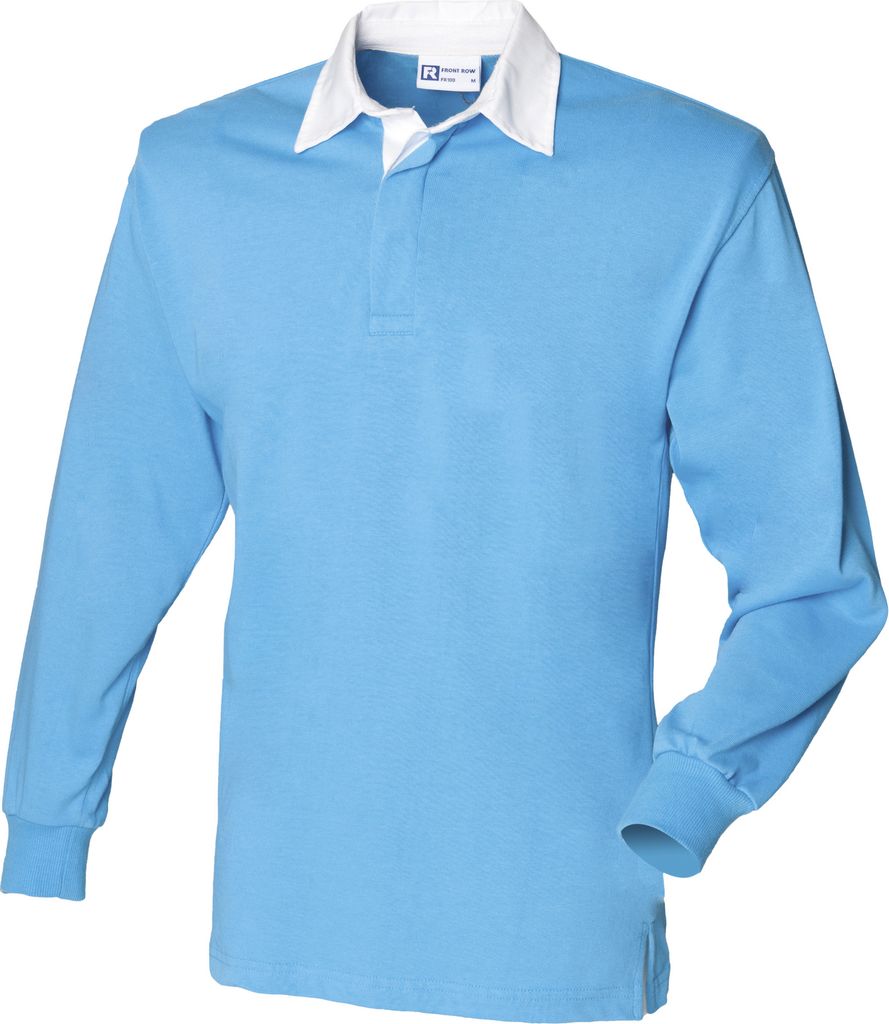 Front Row Herren Polo-Shirt, Langarm RW478 (L) (Surf Blau/Weiß)