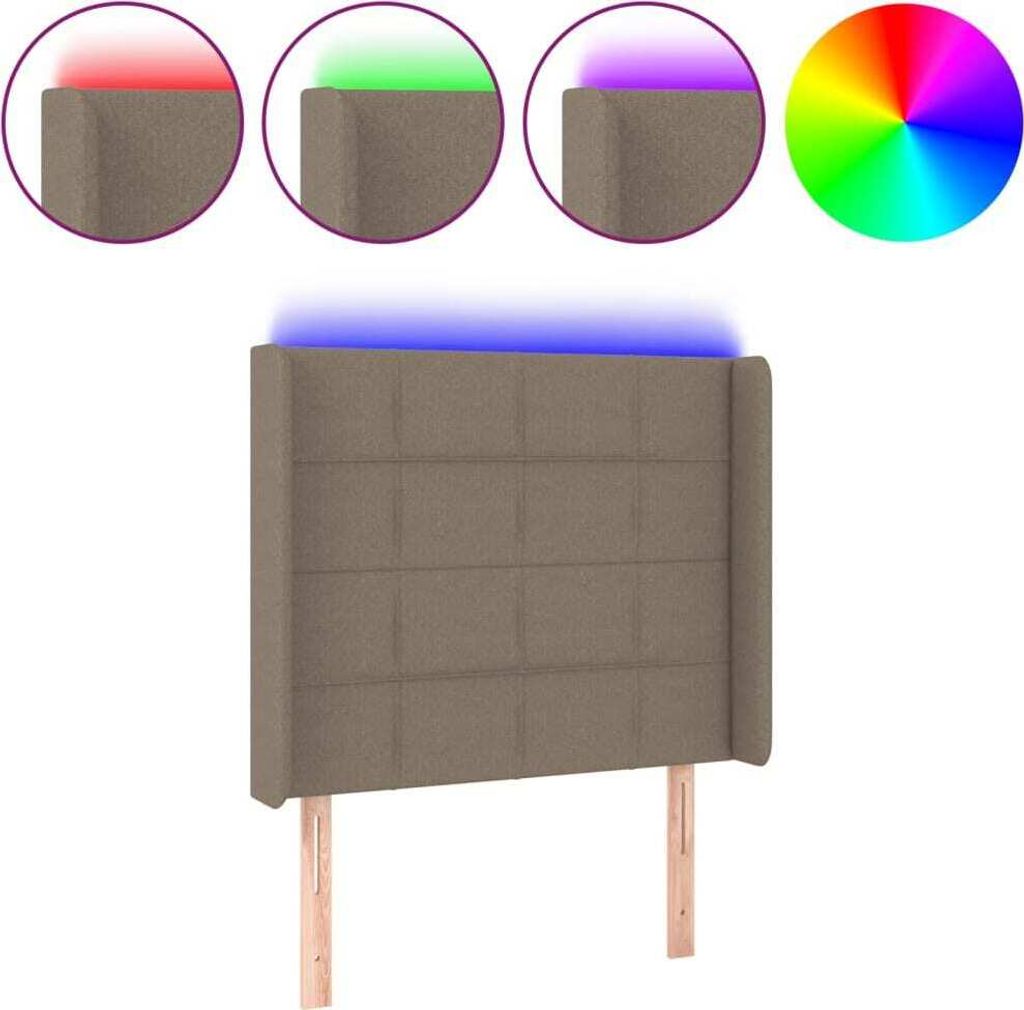 LED Kopfteil Taupe 93x16x118/128 cm Stoff