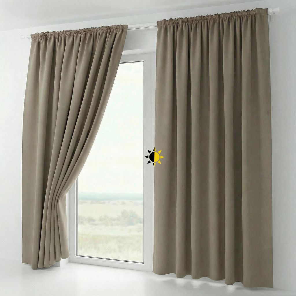 2er Set Verdunkelungsgardine mit U-Band, Blackout Vorhang abdunkelnd, Größe und Farbe wählbar,140x145cm,Hellbraun