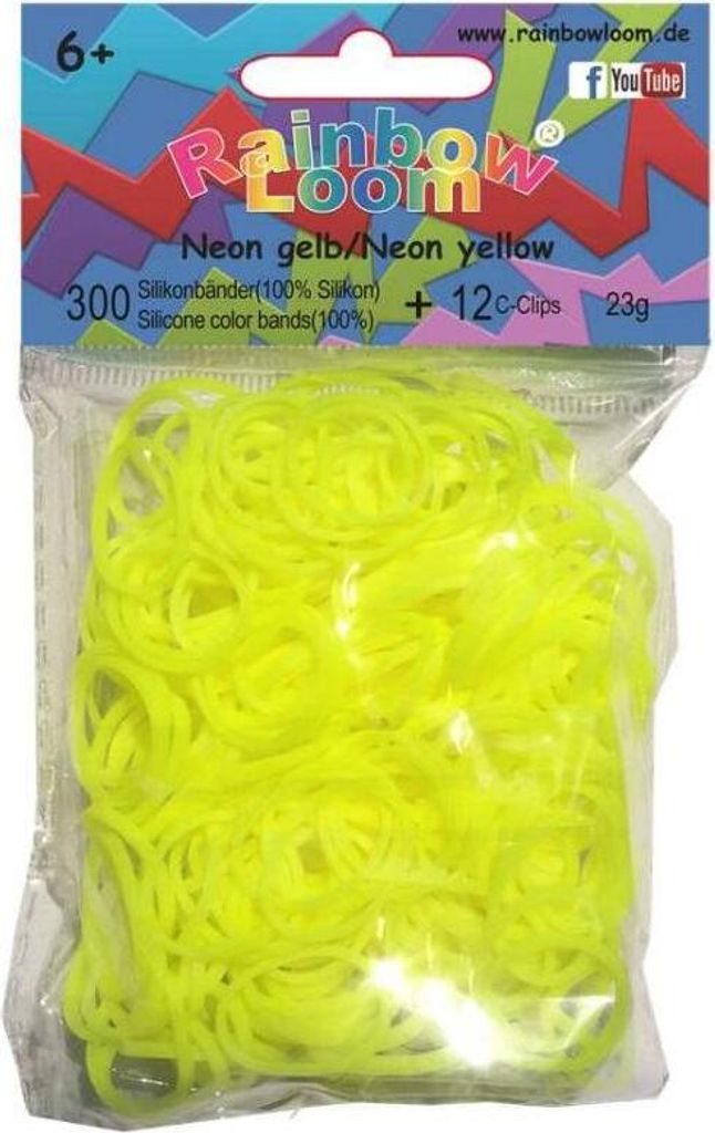 Original Rainbow Loom 300 Gummibänder Neon Gelb + 12 Clips 100% Silikon