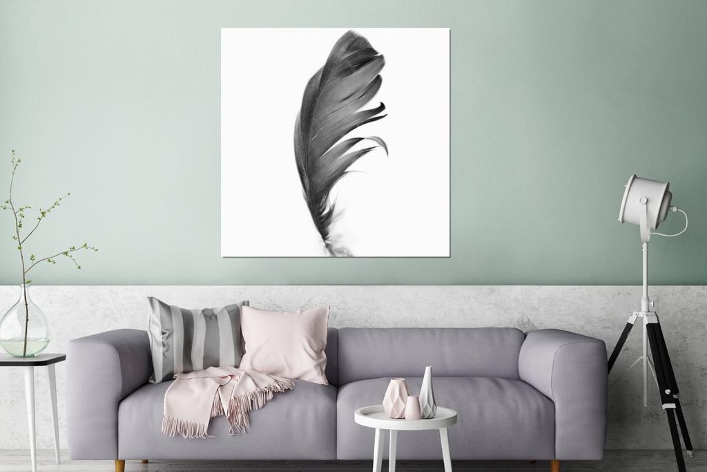 MuchoWow Wanddekoration Metall Metallbild Wandkunst 90x90 cm Feder - Schwarz - Weiß - Natur MuchoWow Aluminium Gemälde - Dekoration - Industrial ...
