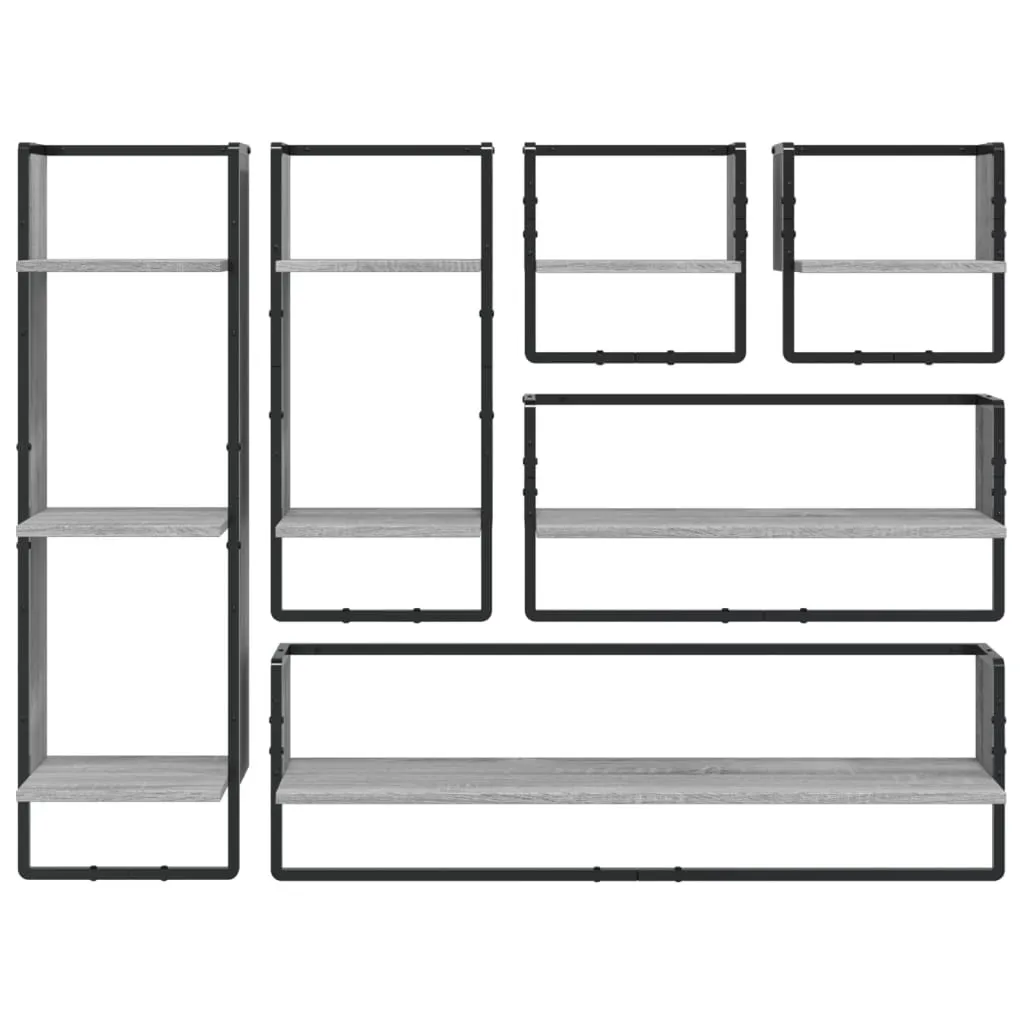 Set 6 Scaffali a Muro Grigio Sonoma vidaXL con Aste | Arredo Design - 4