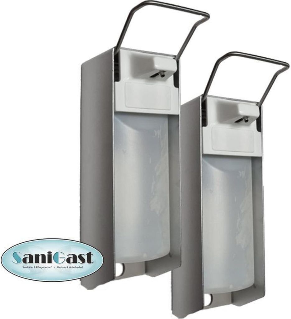 2 Seifenspender Alu 500 ml Euronorm - kurzer Hebel - Leerflasche