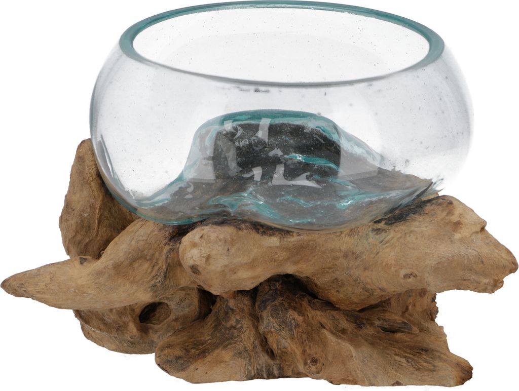 Wurzelholz Vase, Schale, Schüssel - Ø Glas 20 cm M9, Braun, Holz,Glas,Wurzelholz, Vasen & Blumentöpfe