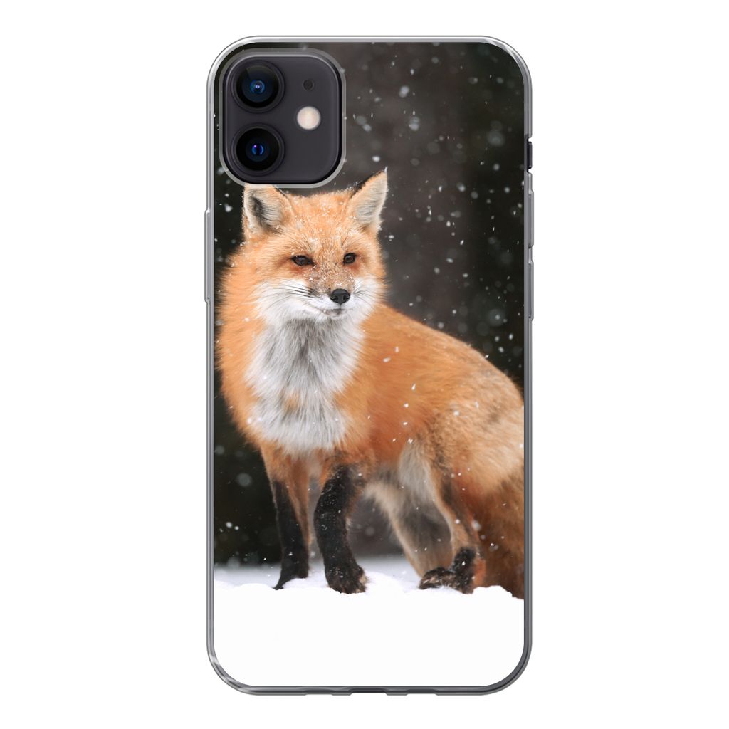 MuchoWow Handyhülle Schutzhülle Hülle für iPhone 12 mini Fuchs - Schnee - Winter Silikon Softcase Handy Hülle - Bild