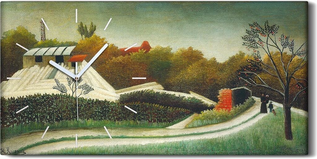 Wandkunst Leinwand Bild Uhr Geräuschlos 60x30 Malen von Wald Bäumen Weg Blumen - weiße Hände