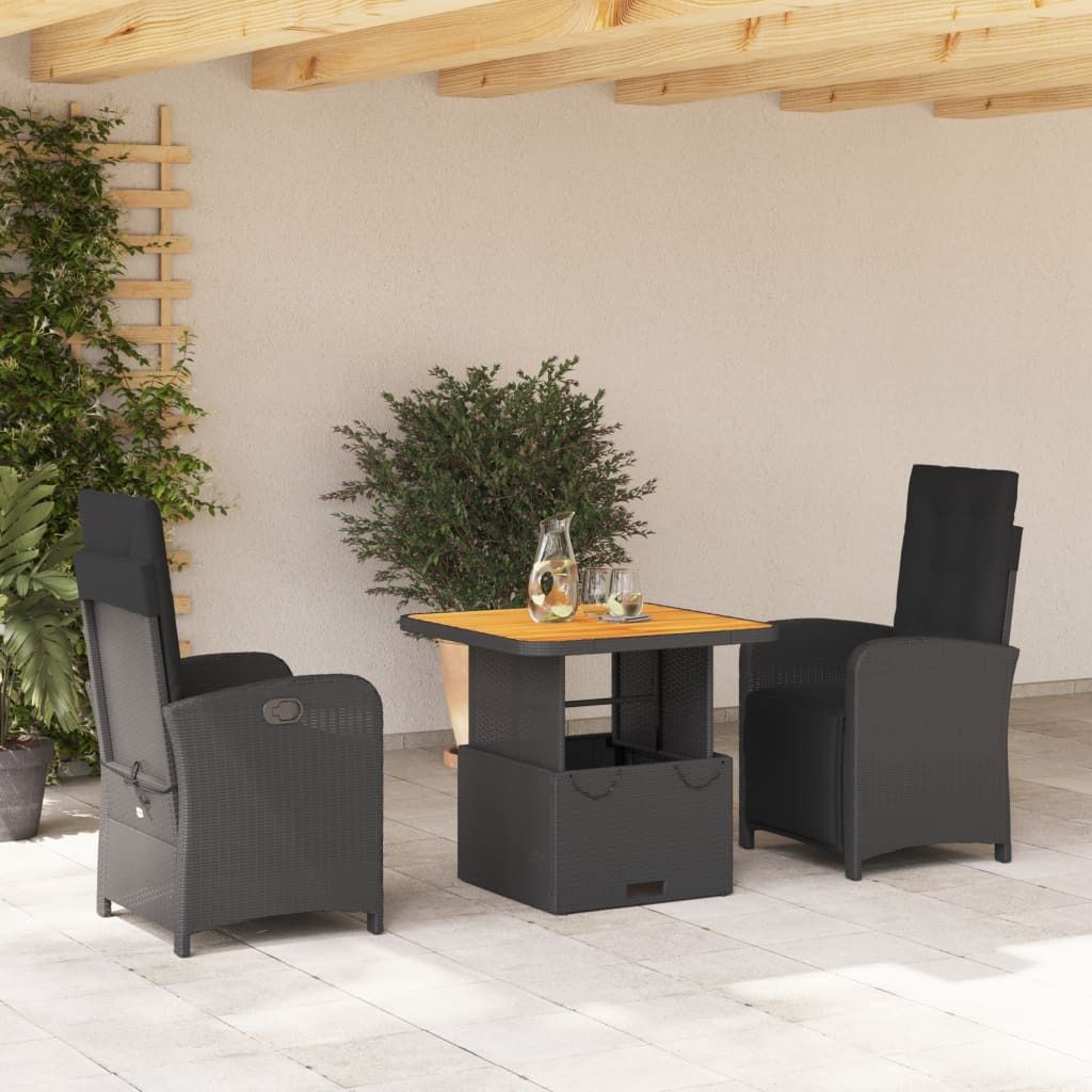 Maison Exclusive - 3-tlg. Garten-Essgruppe mit Kissen Schwarz Poly Rattan
