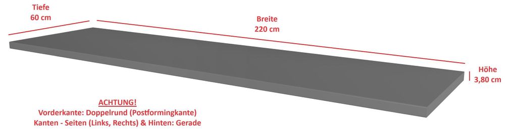 Arbeitsplatte 220cm 38mm Anthrazit matt Küche Nessa Scandi Produktbild 