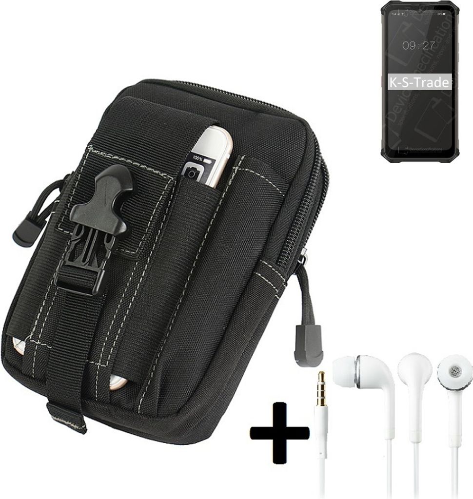K-S-Trade Gürteltache + Kopfhörer kompatibel mit Oukitel WP13 Gürtel Tasche Holster Schutz Hülle Handy Hülle schwarz inkl. Extrafächer
