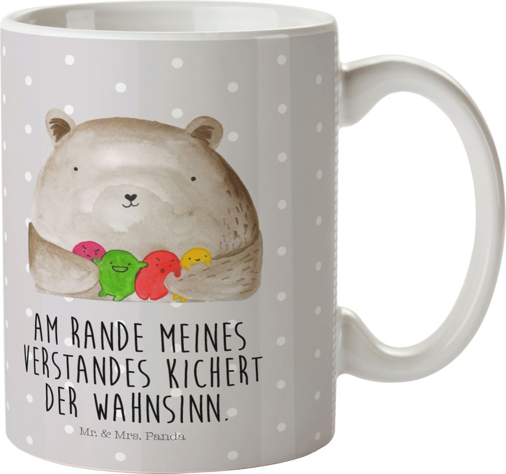 Mr. & Mrs. Panda Pott Bär Gefühl - Grau Pastell - Geschenk, Verrückt, Kunststoffbecher, Kindertasse, Wahnsinn, Teddy, Mehrwegbecher, Trinklernbe...