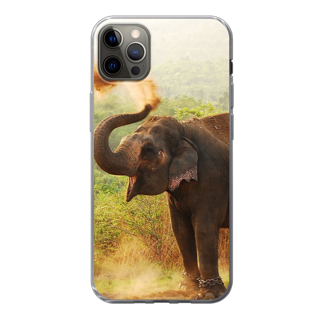 MuchoWow Handyhülle Schutzhülle Hülle für iPhone 12 Pro Max Elefant - Tiere - Wald - Bäume Silikon Softcase Handy Hülle - Hartschale
