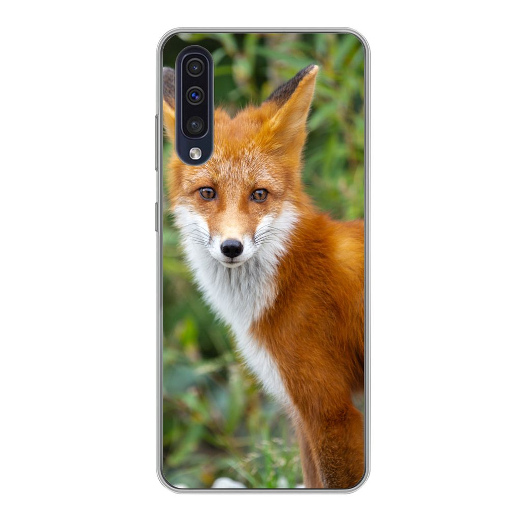 MuchoWow Handyhülle Schutzhülle Hülle für Samsung Galaxy A30s Fuchs - Orange - Wald Silikon Softcase Handy Hülle - Karteninhaber