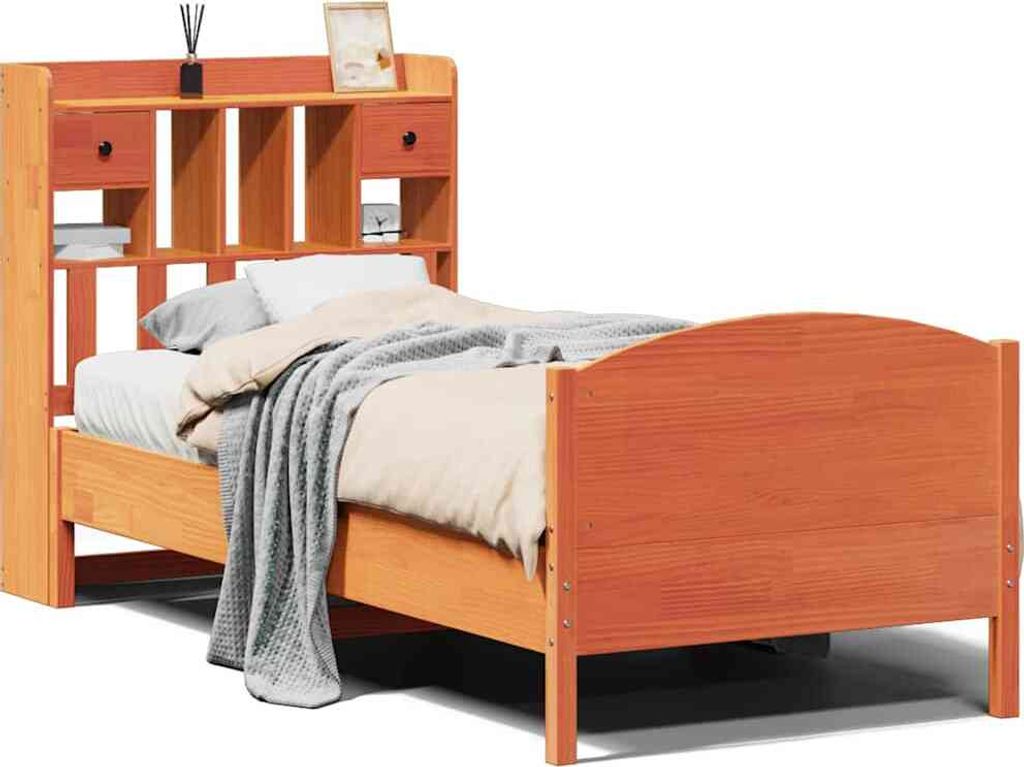 vidaXL Massivholzbett mit Regal ohne Matratze Wachsbraun 75x190 cm