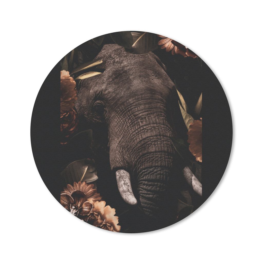 MuchoWow Mauspad Mousepad Elefant - Blumen - Porträt 20x20 cm - Mousepads - Maus Mat - Pad - Mausunterlage - Schreibtischmatte