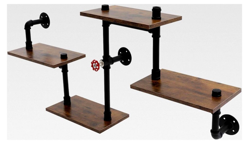 4-Schicht Schweberegal aus Metall mit Rohrdesign für Wandmontage