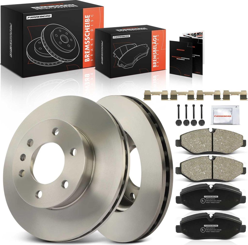 Frankberg 2x Bremsscheiben 4x Bremsbeläge Vorderachse für VW Crafter 30-35 Mercedes-Benz B910 B906 B907