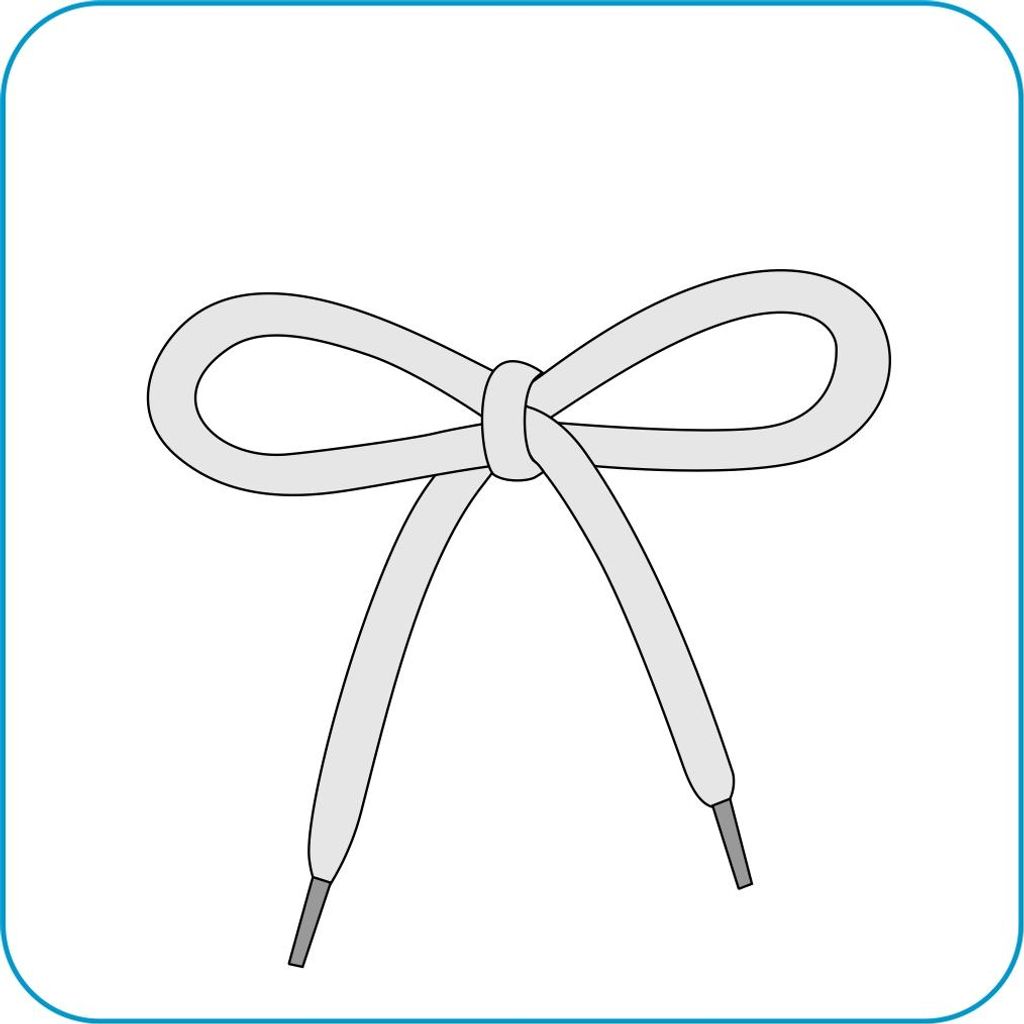 A simple illustration of a white shoelace tied into a bow.