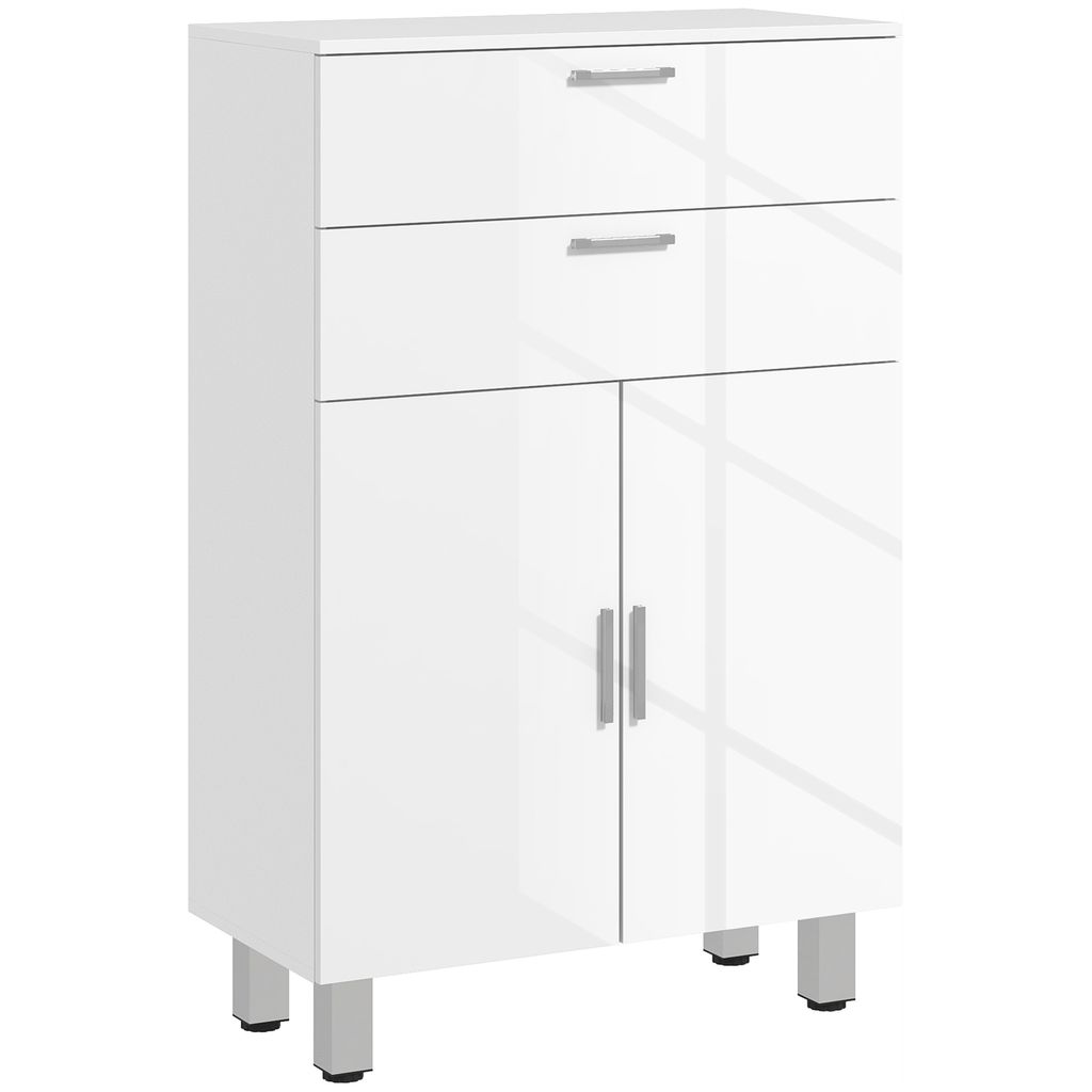 kleankin Modernes Badezimmer-Hilfsmöbel, Badezimmerschrank mit 2 Schubladen, Kleiderschrank und verstellbaren Regalen, Aufbewahrungsmöbel für Wo...